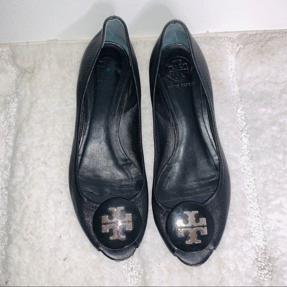 TORY BURCH FLATS OPEN FRONT BLACK